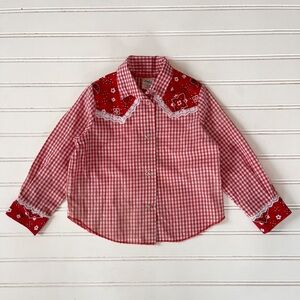 VINTAGE ZAKI DALLAS KIDS Western Red Gingham Bandana Rodeo Cowboy Cowgirl Top